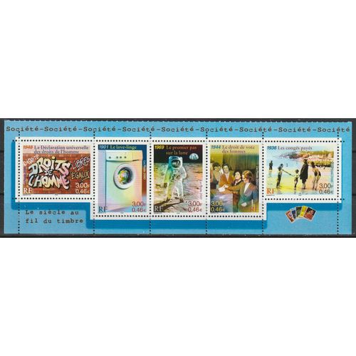 Le Siècle Au Fil Du Timbre, Société. Bande De 2000 N° 3351, 3352, 3353, 3354, 3355. Timbres Neufs**