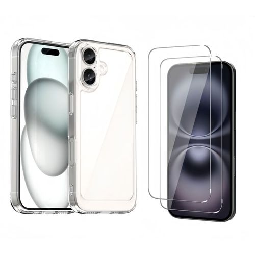 Hqselection® Coque Pour Iphone 16 (6,1 Pouces) Transparente Silicone En Gel Tpu Souple + 2 Verre Trempé Film Protection Écran - Anti Rayures - Ultra Résistant Dureté 9h