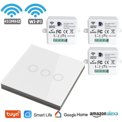 Mini interrupteur intelligent wi-fi,AC 220V,433mhz,télécommande sans fil,interrupteur tactile,minuterie,Module,prise Compatible avec Alexa,google home - Type 2201MW3 WP083