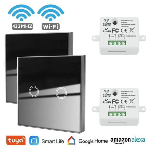 Mini interrupteur intelligent wi-fi,AC 220V,433mhz,télécommande sans fil,interrupteur tactile,minuterie,Module,prise Compatible avec Alexa,google home - Type 2201MW2 WP082B2