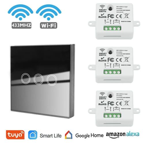 Mini interrupteur intelligent wi-fi,AC 220V,433mhz,télécommande sans fil,interrupteur tactile,minuterie,Module,prise Compatible avec Alexa,google home - Type 2201MW3 WP08B3
