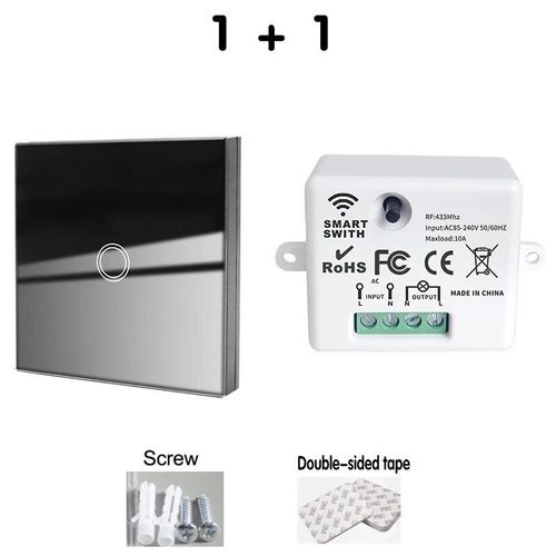 Interrupteur intelligent sans fil avec télécommande 433Mhz panneau mural interrupteur tactile Mini relais récepteur 220V maison Led lampe ventilateur - Type 1R 1W