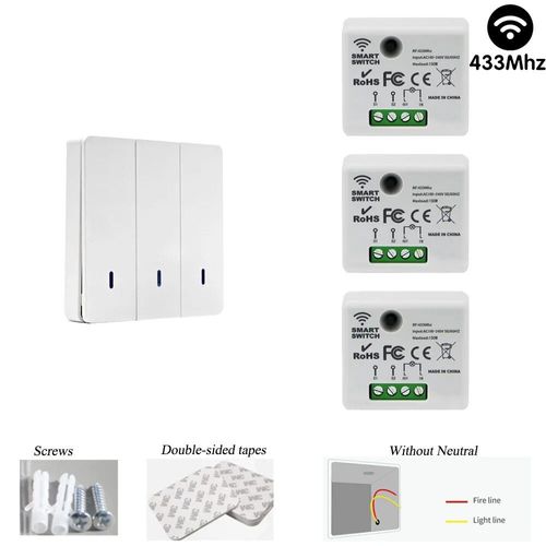Mini interrupteur sans fil Rf 433MHz interrupteur connecté sans neutre 220V 130W module relais avec bouton poussoir interrupteur mural 2 voies télécommande pour Smart Home lampe ventil - Type 3s 1w