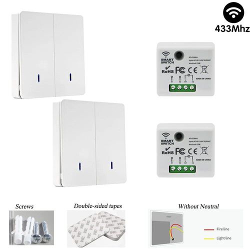 Mini interrupteur sans fil Rf 433MHz interrupteur connecté sans neutre 220V 130W module relais avec bouton poussoir interrupteur mural 2 voies télécommande pour Smart Home lampe ventil - Type 2s 2w