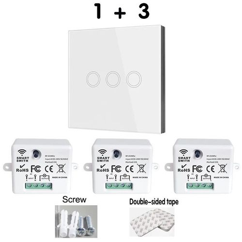 Interrupteur mural intelligent sans fil,433Mhz,avec télécommande,panneau mural tactile,Mini relais récepteur,220V 10A,pour ventilateur de lampe Led domestique - Type 2R 2W #B