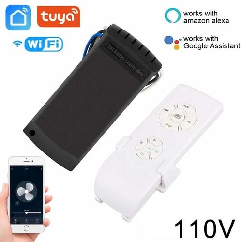 Tuya-Ventilateur de Plafond avec Wifi pour Maison Connectée,Kit de Télécommande,Vitesse du Vent Réglable,Fonctionne avec les Accessoires Alexa - Type 110V