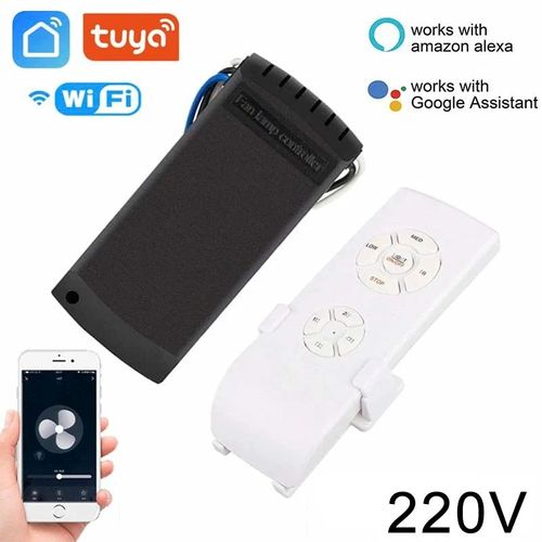 Tuya-Ventilateur de Plafond avec Wifi pour Maison Connectée,Kit de Télécommande,Vitesse du Vent Réglable,Fonctionne avec les Accessoires Alexa - Type 220V