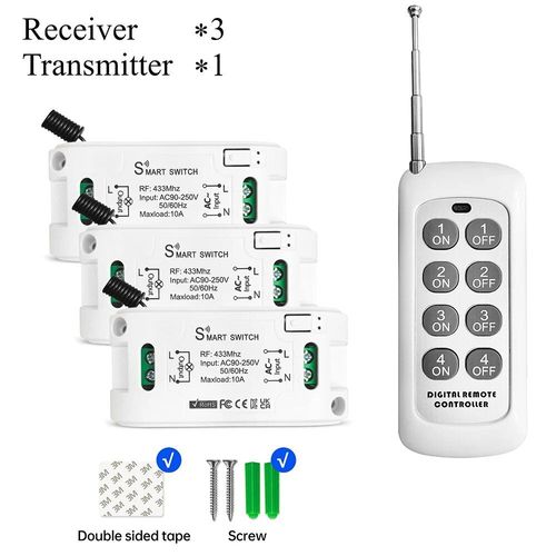 Joli d'éclairage intelligent sans fil RF,émetteur 4 en 1,télécommande,ventilateur de lampe LED,433MHz,110V,220V,10A,500 mètres - Type 3Receivers 1Remote