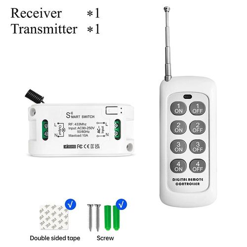 Joli d'éclairage intelligent sans fil RF,émetteur 4 en 1,télécommande,ventilateur de lampe LED,433MHz,110V,220V,10A,500 mètres - Type 1Receiver 1Remote