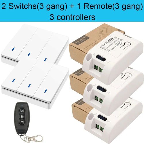 Interrupteur intelligent sans fil Rf 433Mhz,télécommande 90-250V,10amp,1ch,relais récepteur émetteur pour lampe de ventilateur - Type 3RC 2W 1B