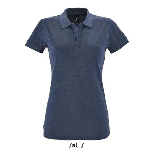 Polo Femme En Maille Piquée 100% Coton Peigné Ringspun - Bleu Denim Chine - Manches Courtes
