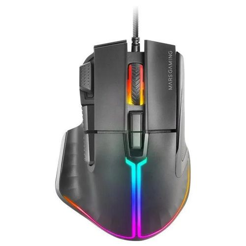 Mars Gaming MM-XT, Souris Gaming RGB Ergonomique avec Repose Pouce, 12800DPI, 9 Boutons Configurables, Multi-Platforme, Noir