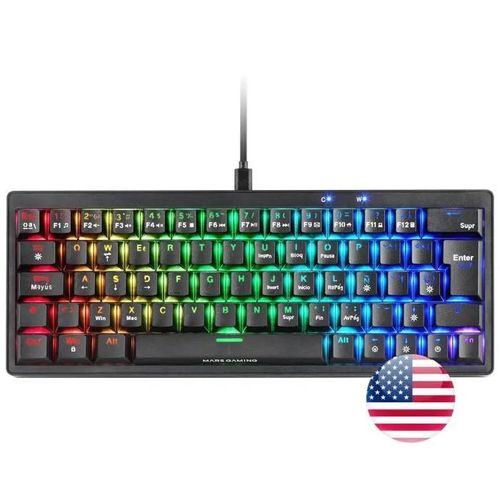 Mars Gaming MKMINIPRO, Clavier Mécanique 60% Hot-Swappable, Éclairage RGB, Antighosting, Switch Silencieux, Layout US, Noir