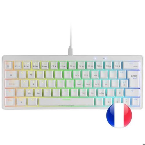 Mars Gaming MKMINIPRO, Clavier Mécanique 60% Hot-Swappable, Éclairage RGB, Antighosting, Switch Silencieux, Layout Français, Blanc