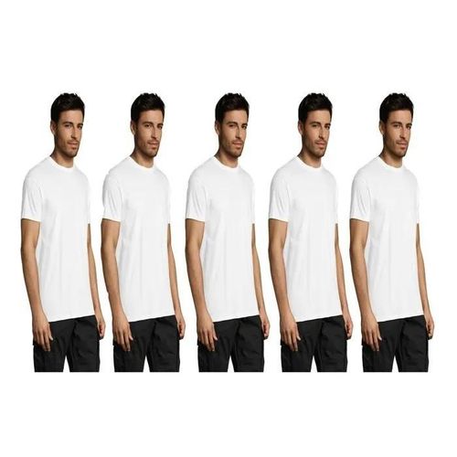 T-Shirt De Sport - Coton-L - Pack De 5 - Blanc - Manches Courtes - Adulte