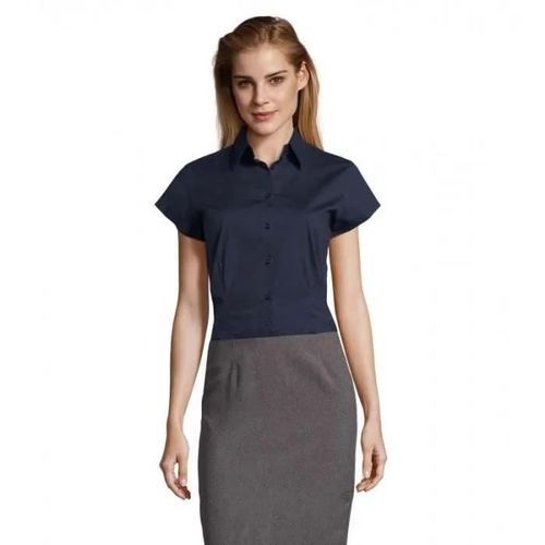 Chemise Femme Stretch Manches Courtes Excess - Sol's - Bleu Foncé - Blanc - Ajustée - Adulte