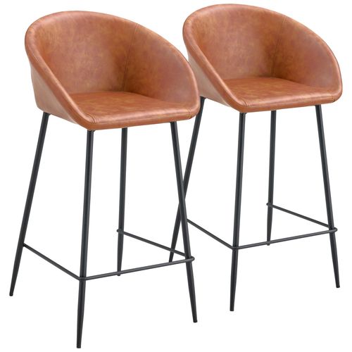 Lot De 2 Tabourets De Bar En Simili Cognac Achille