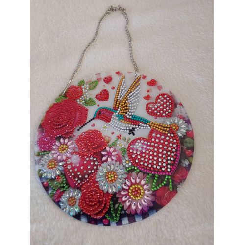 Suspension fleurs et oiseau fait main (diamètre 20 cm)