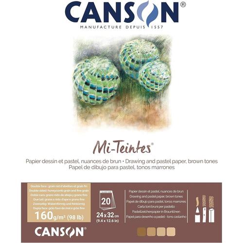 Canson Bloc 20 Feuilles De Papier Dessin Mi-Teintes 24x32 - 160g/M - Nuances De Marron