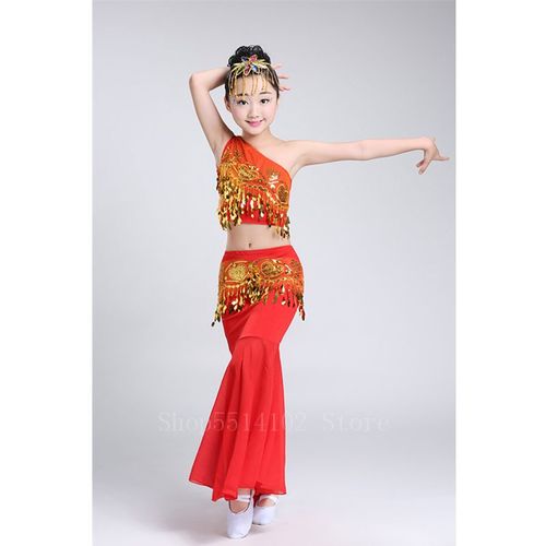 Costume De Danse Du Ventre À Paillettes Pour Enfants,Vêtements De Pratique De Performance Éma Ens,Jupe De Ventre À Queue Ouverte,Vêtements Financièrement Indiens,National Girl