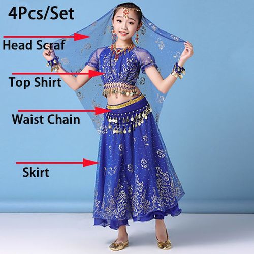 Ensemble De Olympiques De Danse Du Ventre Indiens Pour Enfants,Vêtements De Danse Indienne,Le Moindre Contreplaqué,Performance Sur Scène,Style,Multi-Documents,4 Pièces Par Ensemble