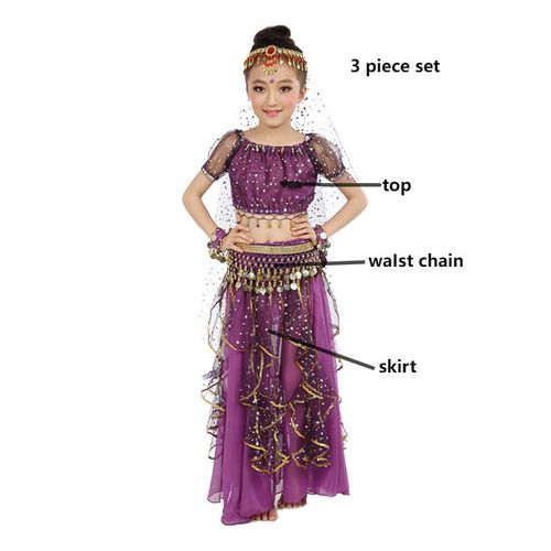 Costume De Danse Du Ventre Pour Enfants,Vêtements De Séparés Euse Indienne Pour Filles,Financièrement,Ensemble De 3 Pièces