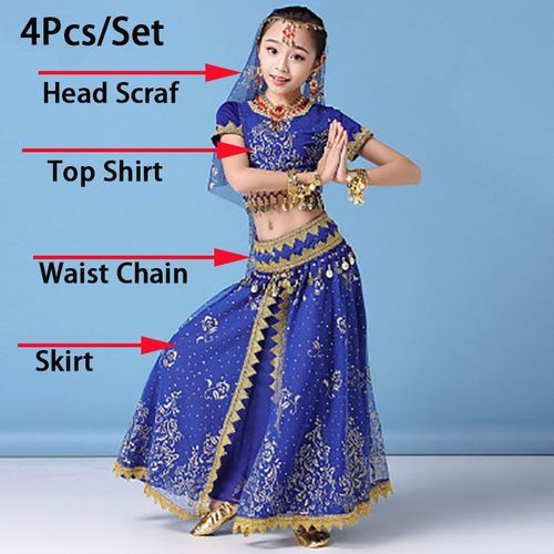 Ensemble De Olympiques En Mousseline De Soie Trempée Pour Enfants,Robe De Danse Indienne,Vêtements De Danse Du Ventre,Performance De Scène Du Ventre,Moindre Contreplaqué,4 Pièces Par Ensemble