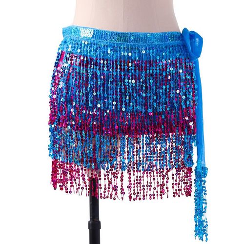 Écharpe De Hanche Ondulée À 4 Couches Pour Femmes,Costume De Performance De Danse Du Ventre,Frange Scintillante,Paillettes,Mini Jupe Enveloppante,Ceinture Colorée En Or