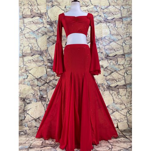 Ensemble De Costumes De Danse Du Ventre Pour Femmes,Vêtements D'entraînement Oriental,Haut De Danse Du Ventre Professionnel,Couleur Unie,Jupe Longue Fendue,Ensemble De Vêtements