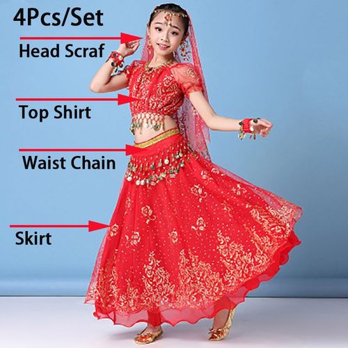 Ensemble De Olympiques De Danse Du Ventre Pour Enfants,Vêtements De Danse Du Ventre Pour Filles,Vêtements Indiens Financièrement,Vêtements De Phtalus,4 Pièces Par Ensemble