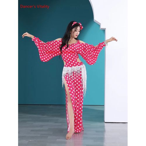 Costume De Danse Du Ventre Pour Femmes,Robe À Pois,Vêtements Folkloriques,Longue Jupe,Robe De Performance,Robes D'entraînement De Danse Orientale