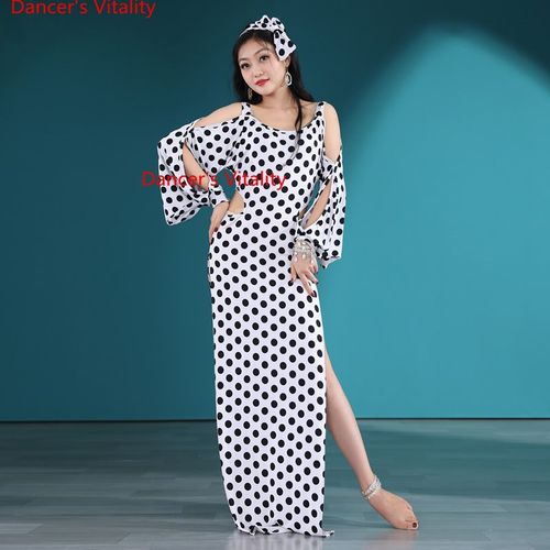 Costume De Danse Du Ventre Pour Femmes,Robe À Pois,Vêtements Folkloriques,Longue Jupe,Robe De Performance,Robes D'entraînement De Danse Orientale