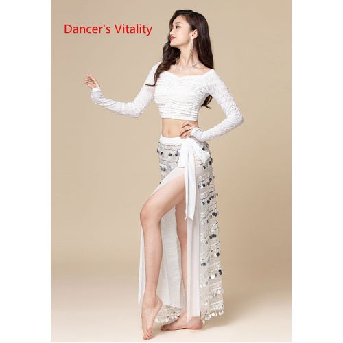 Vêtements De Danse Du Ventre Pour Femmes,Haut À Manches Longues + Jupe Fendue À Paillettes,Costume Pour Femmes,Vêtements D'entraînement De Performance,Tenue Orientale