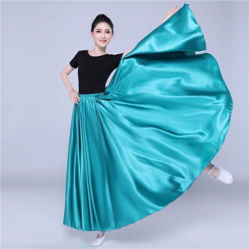 Jupe Longue En Satin Pour Femmes,360 Degrés,Danse Du Ventre,Gitane,Danseuse,Vêtements D'entraînement,15 Couleurs Assorties,Couleur Unie,Violet,Or