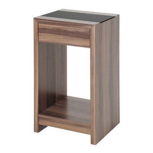 Table D'appoint 42x40x74 Cm Décor Noyer Et Verre Noir