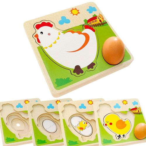 Puzzle En Bois Montessori Pour Tout-Petits,Poussin,Cultiver Des Poules,Pondre Des ?ufs,Blocs De Construction,Apprentissage Précoce,Jouets Pour Cadeaux - Type Chick Puzzle Toys