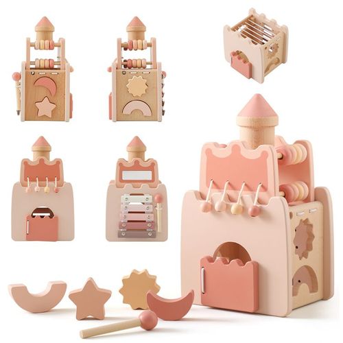 Château En Bois Montessori Pour Bébé,Décennie S De Maison Rose,Jeu De Puzzle,Accessoires D'éducation Précoce,Jouet Multifonctionnel,Cadeaux - Type Castle