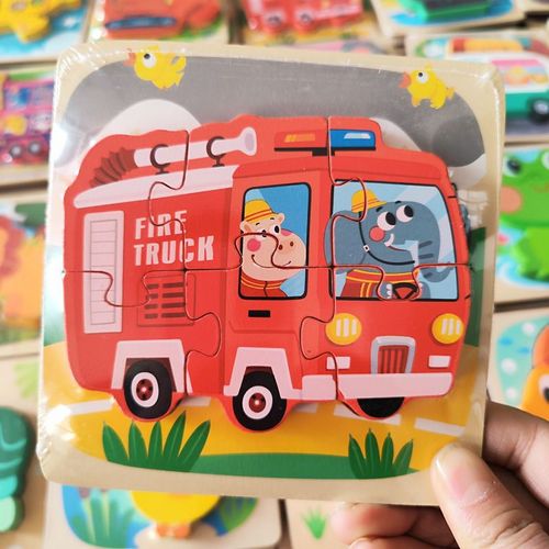 Puzzles 3d En Bois Pour Tout-Petits,Planches À Main,Jouets Tangram,Jouets Pour Bébés,Véhicule De Dessin,Animaux - Type Fire Engine