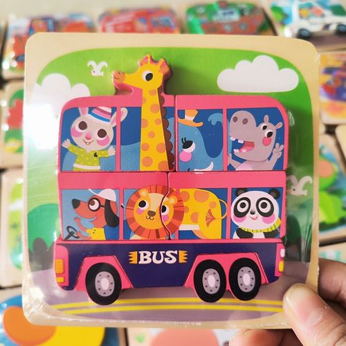Puzzles 3d En Bois Pour Tout-Petits,Planches À Main,Jouets Tangram,Jouets Pour Bébés,Véhicule De Dessin,Animaux - Type Bus