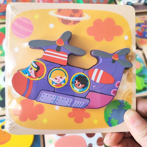 Puzzles 3d En Bois Pour Tout-Petits,Planches À Main,Jouets Tangram,Jouets Pour Bébés,Véhicule De Dessin,Animaux - Type Helicopter