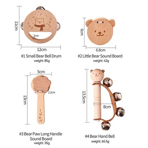 Instruments De Musique En Bois Montessori Pour Bébé,Jouets Pour Enfants,Ours Persch,Xylophone,Tuyau Sonore De Pluie,Secoueur De Musique,Jouets D'éducation Précoce - Type 4pcs-02