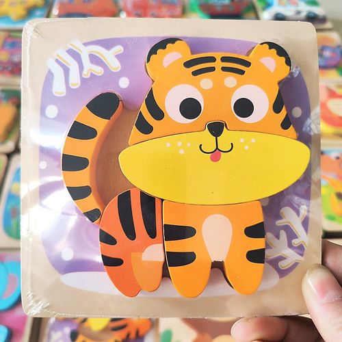 Puzzles 3d En Bois Pour Tout-Petits,Planches À Main,Jouets Tangram,Jouets Pour Bébés,Véhicule De Dessin,Animaux - Type Tiger