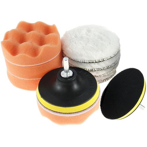 Ensemble de tampons de polissage en laine avec adaptateur de perceuse M10,accessoires de polisseuse à mousse de voiture,éponge,cire,planche,12 pièces,4 pouces - Type 12pcs