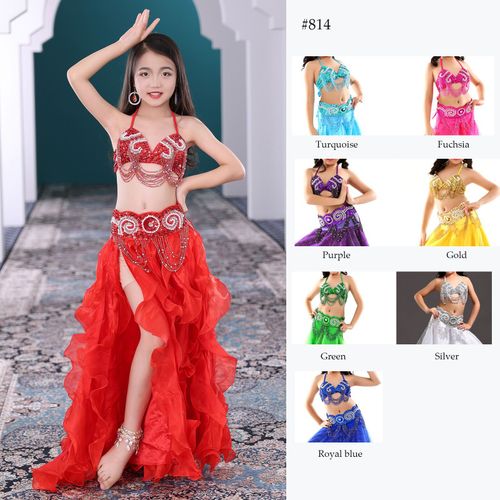 Ensemble De Olympiques De Danse Du Ventre Perlés Pour Enfants,Performance Financière Pour Enfants,Vêtements Pour Phtals Du Ventre,Tenue Pour Filles,Jupe Avec Ceinture Et Soutien-Gorge