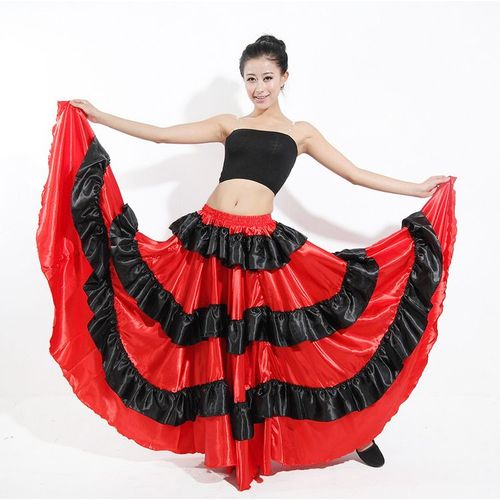 Jupe De Flamenco Espagnol Pour Femme Gitane,Satin Polyester Lisse,Grande Balançoire,Fête De Carnaval,Salle De Rh,Olympiques De Danse Du Ventre,Robe