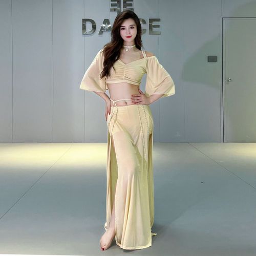 Ensemble De Danse Du Ventre Pour Femmes,Vêtements D'entraînement De Danse Du Ventre Trempés,Jupe Longue Fendue Creuse,Haut Sexy