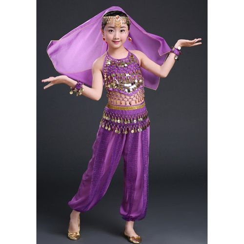Costume De Scène En Mousseline De Soie Pour Fille,Brevdu Ventre Indienne,Spectacle D'halloween,Ensembles De 7 Pièces,Tenues De Phtalgrill Pour Enfant