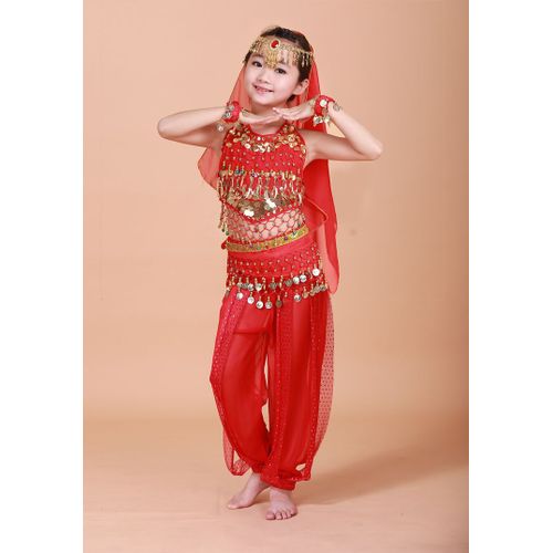 Costume De Scène En Mousseline De Soie Pour Fille,Brevdu Ventre Indienne,Spectacle D'halloween,Ensembles De 7 Pièces,Tenues De Phtalgrill Pour Enfant