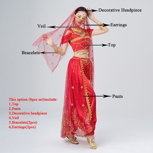 Costumes De Danse Du Ventre Pour Femmes,Olympiques De Performance D'halloween,Pantalons Imbibés,Tenue De Princesse Aladdin Jasmine,Vêtements De Fête Habnommée,Tenue De Phtaline