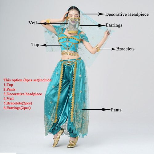 Costumes De Danse Du Ventre Pour Femmes,Olympiques De Performance D'halloween,Pantalons Imbibés,Tenue De Princesse Aladdin Jasmine,Vêtements De Fête Habnommée,Tenue De Phtaline